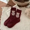 Calcetines de Año Nuevo Navideño de Invierno al por Mayor Cálidos Estilo Coreano Lindo Oso Bordado Año del Zodiaco Calcetines holgados para Mujer