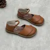 Sandalias casuales de cuero genuino para mujer de comercio exterior transfronterizo, de verano, punta redonda, suela suave, slip-on con velcro, sandalias de piel de vaca transpirables y cómodas