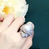Anillos de perlas naturales de lujo coreanos y europeos para mujer, joyería de circonita al por mayor, anillos abiertos de nicho lujosos estilo Chanel