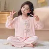 Pijama infantil, colección primavera y otoño, pijama fino de algodón de manga larga con estampado de nubes para niñas, nuevo estilo 2026, ropa de estar popular para niñas