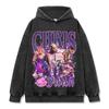 Camiseta de Manga Curta Pesada com Estampa Retro Hip-hop Chris Brown Chris Brown Gola Redonda Moletom com Capuz
