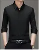 Camisa de manga curta sem costura de alta qualidade verão homens de meia-idade explosão ao vivo seda de bicho gelada camisa casual de negócios camisa de polegada