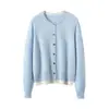 Novo look de duas peças feminino outono/inverno: cardigã de cashmere com gola redonda, design color-block, peça externa versátil e de corte solto