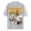 Camiseta de manga corta lavada con estampado de Lil Durk, estilo americano transfronterizo, cuello redondo y manga larga con capucha para hombre