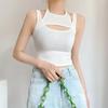 Estilo Europeo y Americano Personalizado Falso de Dos Piezas Chaleco de Color Sólido para Mujer 2023 Verano Nuevo Estilo Pecho Hueco Ajustado Sin Mangas Tirantes Moderno