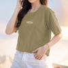 260g Algodão Pesado Short-sleeved T-shirt Verão Feminino Estilo Ocidental Coringa Meia-manga Nicho Impresso Top Loose T-shirt