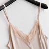 Tangge Primavera y Verano Seda de Morera Suelta Cuello en V Encaje Seda Camisola Camisón Sexy Pijama Seda Enagua Base