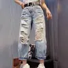 Shorts jeans de corte reto rasgado para mulheres, novo estilo verão 2026, calças cropped estilo harém, soltas, modeladoras, calças casuais de perna larga