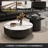 Conjunto de Mesas de Centro Venezianas Marrons de Luxo Leve em Estilo Italiano com Pedra de Cristal Ultra para Uso Doméstico na Sala de Estar, Combinação Moderna de Mesas de Centro Redondas Grandes e Pequenas de Alto Padrão