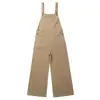 Yechuan # Peto Recto Color Caqui para Mujer, Mono de Mezclilla Versátil Holgado de Cintura Alta Estilo Retro Americano con Pantalones de Pierna Ancha.