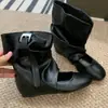 Primer Encuentro Ji Botas Apiladas Retro Botas para Mujer Ropa de Abrigo Otoño e Invierno Punta Redonda Corte Bajo Hebilla de Cinturón Ballet a la Moda