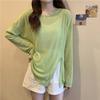 Roupa de Proteção Solar Feminina Manga Longa Verão Leve Peça Externa Seda Gelada Respirável Blusa Camisa de Ar Condicionado Top Camiseta com Fenda Assimétrica