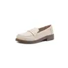 Zapatos de cuero estilo británico para mujer en stock, nueva colección primavera/otoño 2026, mocasines retro de punta redonda con suelas de plataforma negras