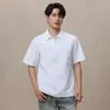 Camiseta Masculina Verão Algodão de Xinjiang Gola Lapela Zíper Manga Curta Jovem Casual de Negócios Cor Sólida Camisa Polo Esportiva