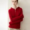 Suéter con Capucha de Punto Acanalado Doble Capa Engrosado 100% Cachemira Pura Otoño e Invierno Ropa Exterior Capa Interior Sudadera Casual para Mujer