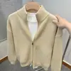 Cárdigan de color liso con cremallera para hombre, suéter de punto versátil, chaqueta popular de otoño e invierno, prenda exterior con cuello alto, venta al por mayor transfronteriza de comercio exterior