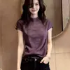Moda de Verano 2026 para Mujer Tallas Grandes, Diseño para Mujeres Ligeramente Gorditas, Elegante Camiseta Morada Adelgazante, Top Versátil y Elegante