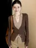 Cardigan Suéter de Tricô Gola V Halter Falso Duas Peças Outono Roupa Feminina 2026 Novo Estilo Quente Camada Base Top Interno