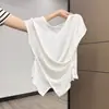 Camiseta Branca com Botões, Gola Redonda, Manga Curta para Mulheres, Novo Estilo Verão 2025, Slim Fit e Top Deslumbrante