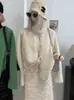 KEKEZOON Suave y Pegajoso Crochet Tejido Hueco Top Cardigan Otoño e Invierno Color Sólido Cuello Redondo Manga Larga Suéter 9303