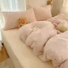 Ins Estilo Coreano Conjunto Macio de Lã de Cordeiro Quatro Peças Plush Dupla Face Armazenamento de Calor Inverno Quente Conjunto de Quatro Peças