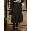 Ropa de Maternidad Otoño Invierno Nuevo Estilo Falda Midi Plisada Negra de Corte A Estilo Coreano Falda Larga de Lana de Longitud Media que Cubre las Caderas Adelgazante