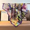Bufanda cuadrada de terciopelo colorida de 90 cm con estampado floral para mujer para otoño e invierno, chal de playa para vacaciones de color contrastante por ambos lados, bufanda cálida