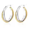 Brincos Redondos Esféricos Estilo Europeu e Americano Transfronteiriços com Banho de Ouro 18K em Duas Cores para Mulheres, Brincos Tendência de Aço Inoxidável, Acessórios de Orelha Simples e Fashion