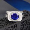 Anillo de Zafiro Verde con Baño de Platino Europeo y Americano, Anillo de Moda con Incrustaciones de Diamantes Ovalados, Anillo de Piedra Preciosa de Color, Anillo de Piedra Azul