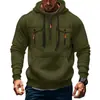 Moletom com capuz masculino transfronteiriço novo para outono e inverno, moletom casual moderno para atividades ao ar livre, com múltiplos bolsos e zíper parcial, quente