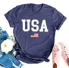 Camiseta estilo estampado del Día de la Independencia Americana con letra de bandera de EE. UU. estilo europeo y americano transfronterizo Amazon top