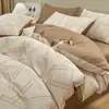 Juego de Cuatro Piezas Jacquard de Algodón Puro Grado A Materno e Infantil, Estilo Muji, para Dormir sin Ropa, Incluye Sábana Plana, Funda de Edredón y Sábana Ajustable para Uso en Cama