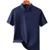 Camisa polo de seda helada para hombre, sencilla y elegante, con cuello, moderna de verano, de marca, manga corta, corte ajustado, transpirable