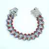 Pulsera Cubana Multicolor de Diamantes Hip-Hop, Pulsera Completa de Diamantes de Aleación, Suministro Exclusivo Transfronterizo para Hombres y Mujeres, Accesorios de Moda Callejera de Moda, Personalizable