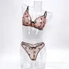 Estilo Europeu Novo Sexy Grande Busto Aparência Pequena Anti-Queda Roupa Íntima Verão Francês Puro Desejo Renda Flocked Conjunto de Sutiã