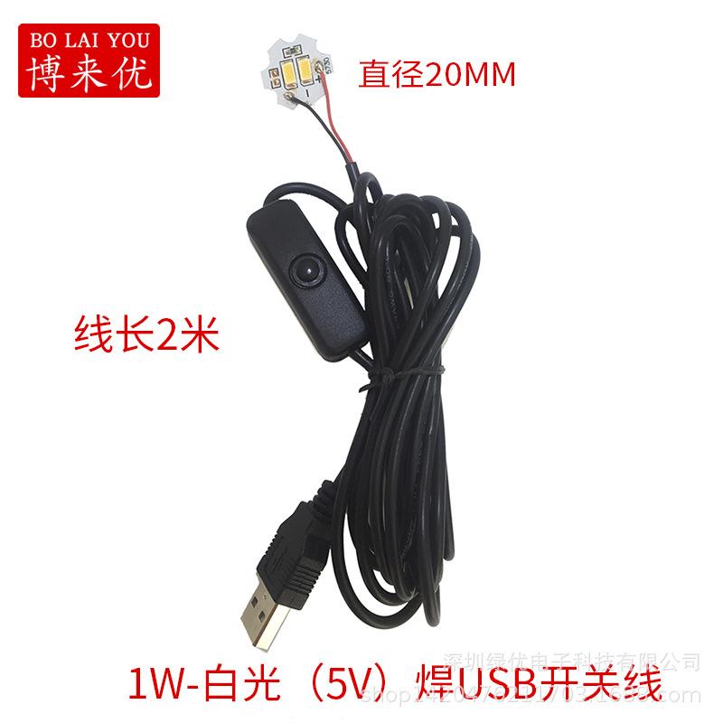 1W-白光(5V)直径20MM 焊USB开关线 (2米)(