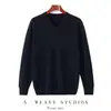 Suéter Novo de Cashmere 100 Montanhas Outono e Inverno Suéter de Malha Interno de Alta Qualidade Gola V Cor Sólida Suéter Quente Camisa Base Masculina