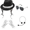 Chapéu de Lantejoulas para Performance de Palco Disco Conjunto de Gravata e Luva Atacado Acessórios para Fantasia Michael Jackson