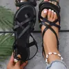 2026 Verano Nueva Moda Comercio Exterior Correa Fina Combinación Hebilla Plana Zapatos Retro Ligeros Slip-on Cubre Dedos Suela Suave Sandalias
