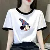 Camiseta de Manga Curta para Mulheres, Comércio Exterior Transfronteiriço, Corte Solto, Emagrecedora, Estampa de Desenho Animado, Gola Redonda, Blusa de Manga Meia-Manga, Tendência