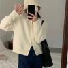 Estilo coreano duplo zíper suéter casaco feminino primavera e outono novo retro solto estilo preguiçoso pequeno tricô top cardigan