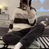 Pijamas Nuevos de Otoño e Invierno para Mujer, Franela Engrosada, Dulce Dibujo Animado Casual Pulóver de Manga Larga Terciopelo Coral Ropa de Casa para Mujer