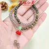 Pulsera de Sándalo Verde Yiming Xianyuan con Loto de Cinabrio Nueva Creativa Nuevo Estilo Chino Rosario de Pareja Pulsera Pequeña