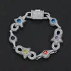 Nova Pulseira Europeia e Americana de Hip-Hop Estrela de Cinco Pontas com Corrente de Pedras Coloridas, Zircônia, Símbolo do Infinito de Forma Irregular, Pulseira da Moda Masculina