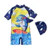 Traje de baño para niños, Traje de baño de una pieza con capucha de dibujos animados para niño, Traje de baño de manga corta para protección solar en la playa para niños grandes, medianos y pequeños, Traje de baño para bebé niño