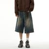 Shorts Jeans Estilo Americano Transfronteiriço Calças Retrô Masculinas Europeias e Americanas Shorts Largos de Lenhador Calças de Seis Pernas Verão de Casal