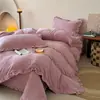 Colcha de Cama Liso Colorido de Lã de Leite Francesa Conjunto de Quatro Peças Cama de Casal Capa de Edredom Plus Veludo Lençol de Cama Acolchoado com Enchimento de Algodão Conjunto Quente de Inverno