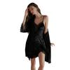 Camisón Guiruo sexy con escote en V profundo y encaje, con almohadillas para el pecho, de malla y volantes, para estar en casa, 4771
