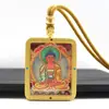 Escritura Integrada con Cinabrio Pintado en Oro, Tanka Semimanual de Zaki Lhamo, Tanka del Dios Amarillo de la Riqueza, Collar con Colgante de Amuleto de Buda Portátil