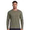 Camiseta esportiva masculina de manga longa para outono e inverno, proteção solar, sem costura, elástica, respirável, de secagem rápida